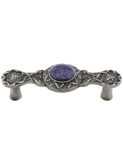 Victorian Jewel Pull Inset with Blue Sodalite - 3 inch Center-to-Center in Antique Pewter.